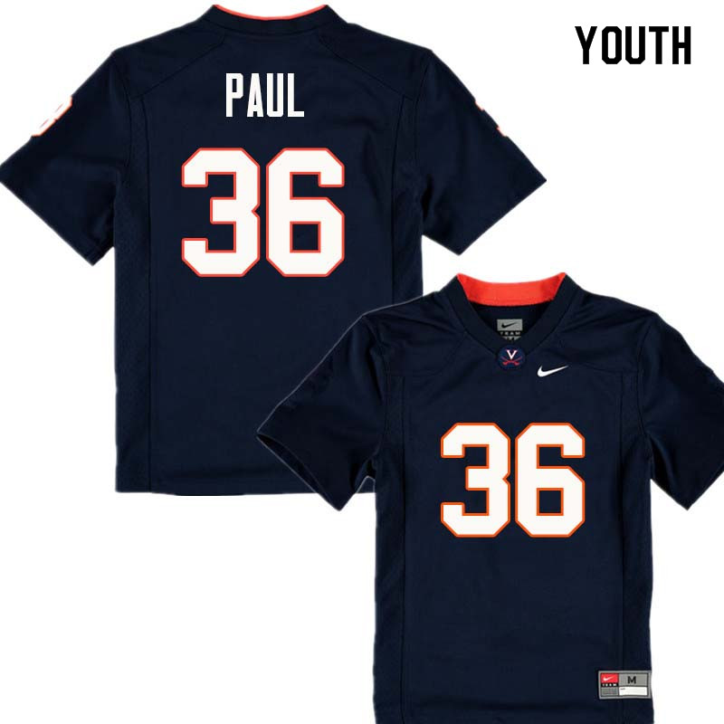 Youth #36 Gladimir Paul Virginia Cavaliers College Football Jerseys Sale-Navy - Click Image to Close